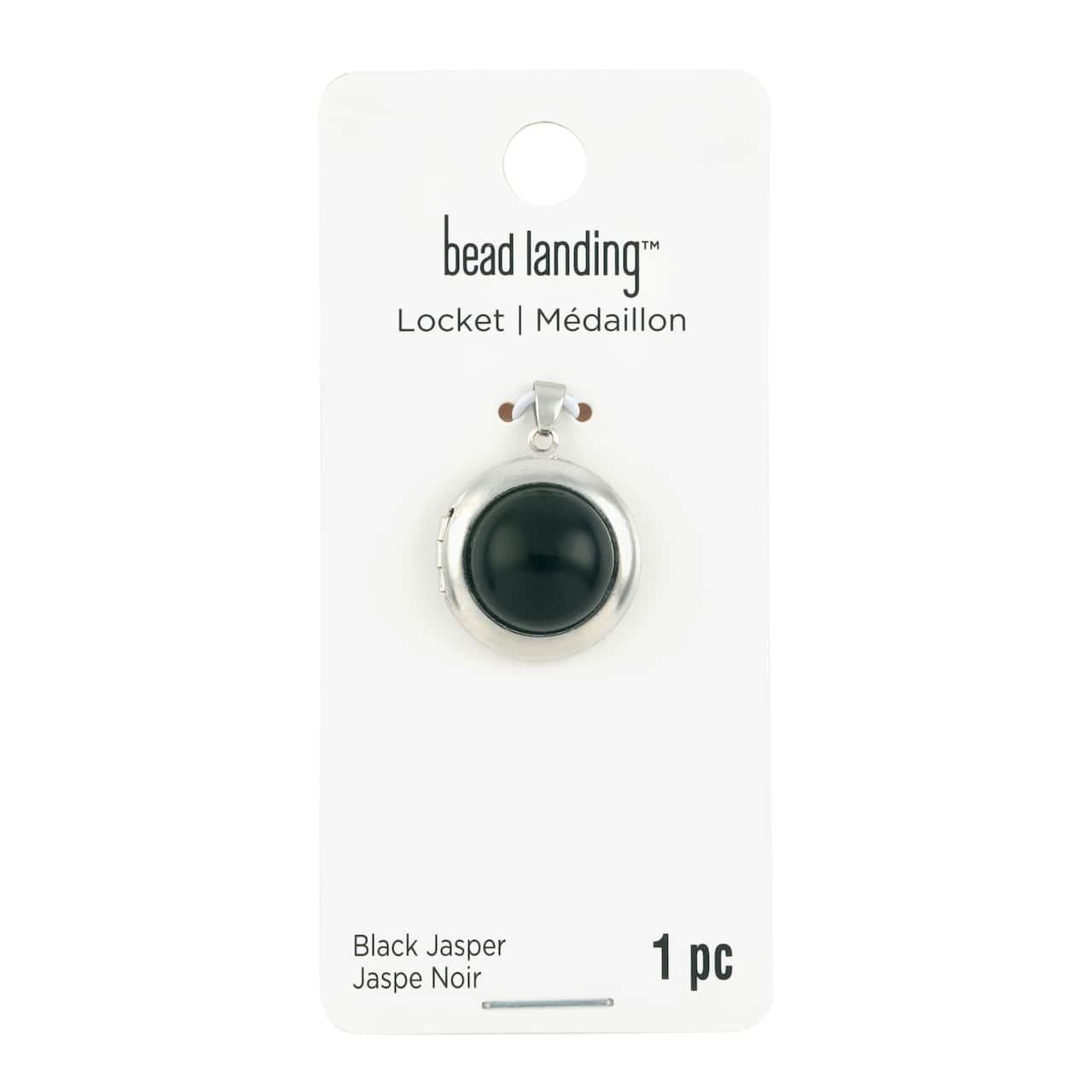 Black Jasper & Rhodium Round Locket by Bead Landing™